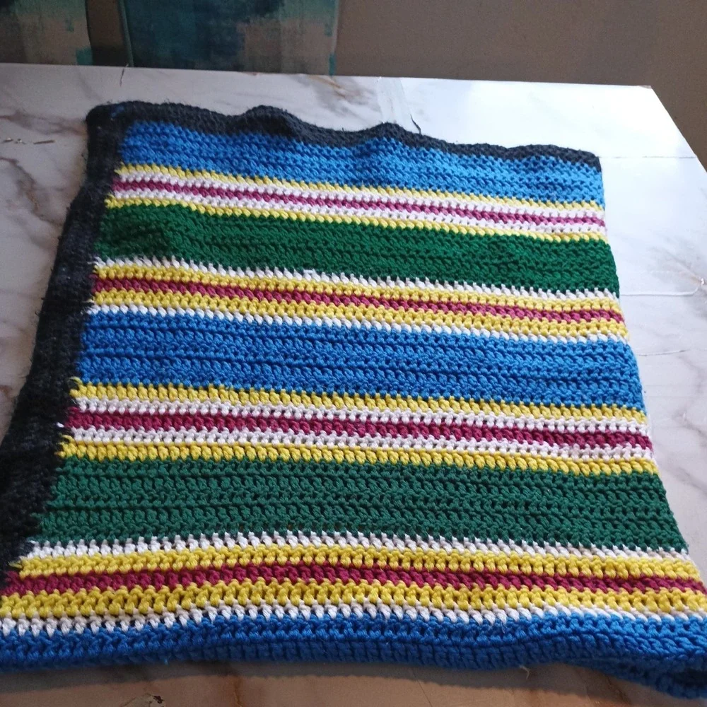 Vintage Handmade Crochet throw blanket multicolor 61in*24in Cottagecore Heavy XL
